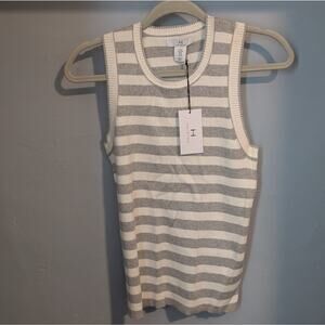 H by Halston Ribbed Gray and White Sleeveless Muscle Tee